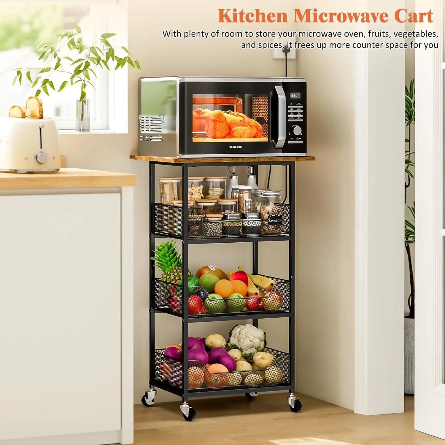 SwiftShelf Mobile Microwave Cart Organizer